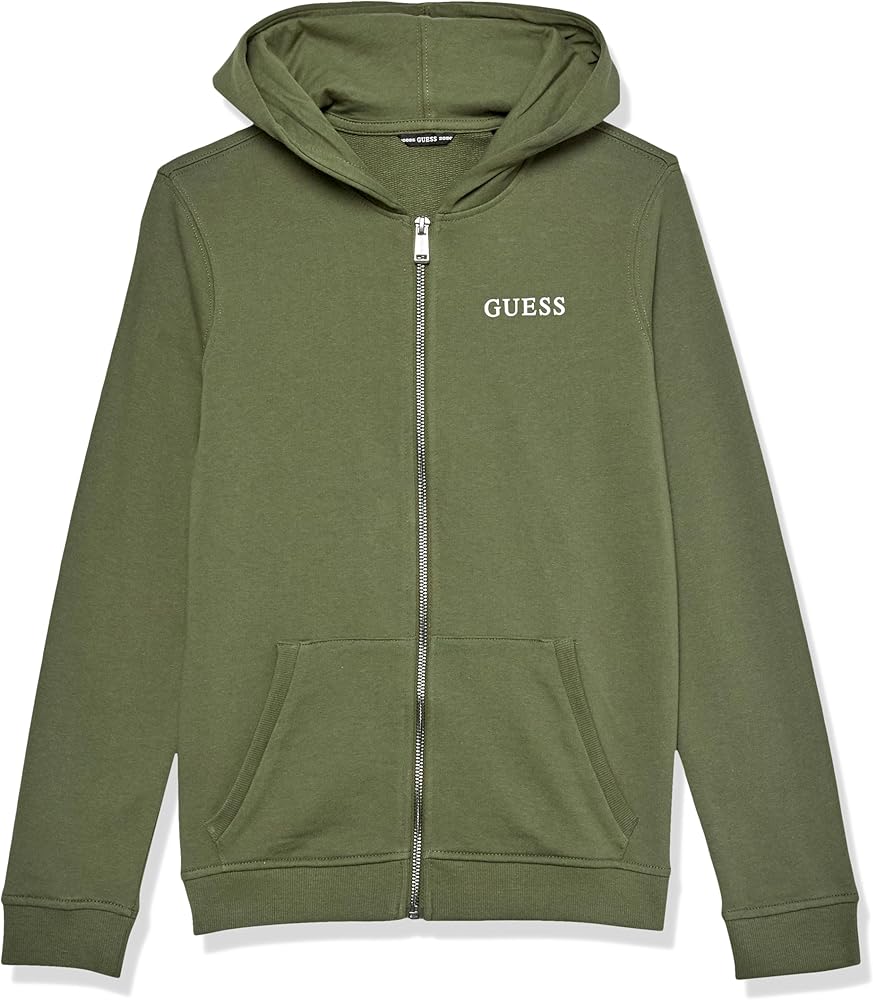 GUESS Boys' Organic Cotton French Terry Zip Up Hooded Sweatshirt