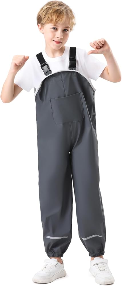 Kids Waterproof Rain Pants Dirty Proof Suspender Trousers for Boys and Girls