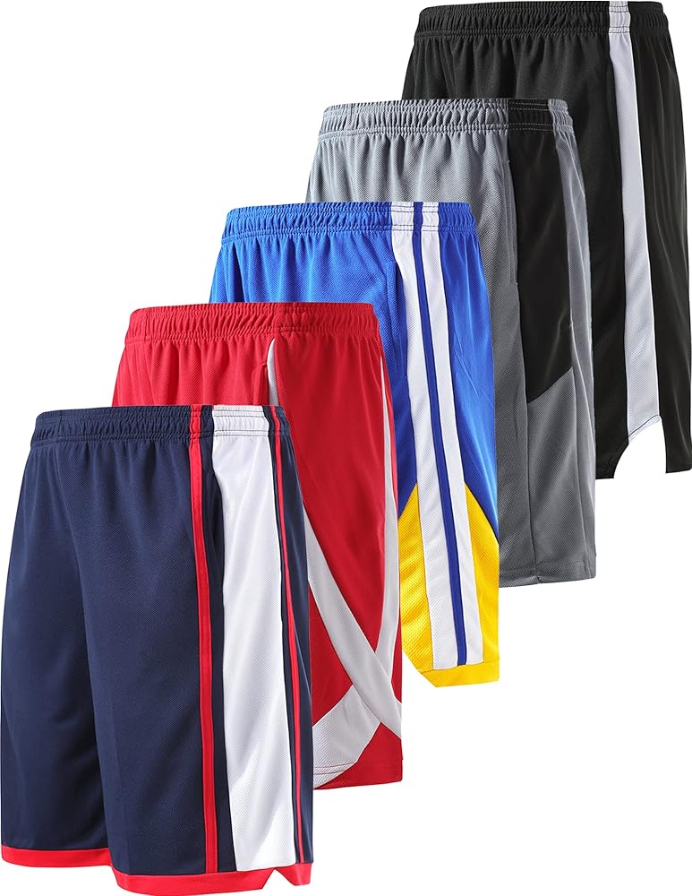 Liberty Imports 5 Pack Big Boys Youth Athletic Mesh Basketball Shorts with Pockets Quick Dry Activewear