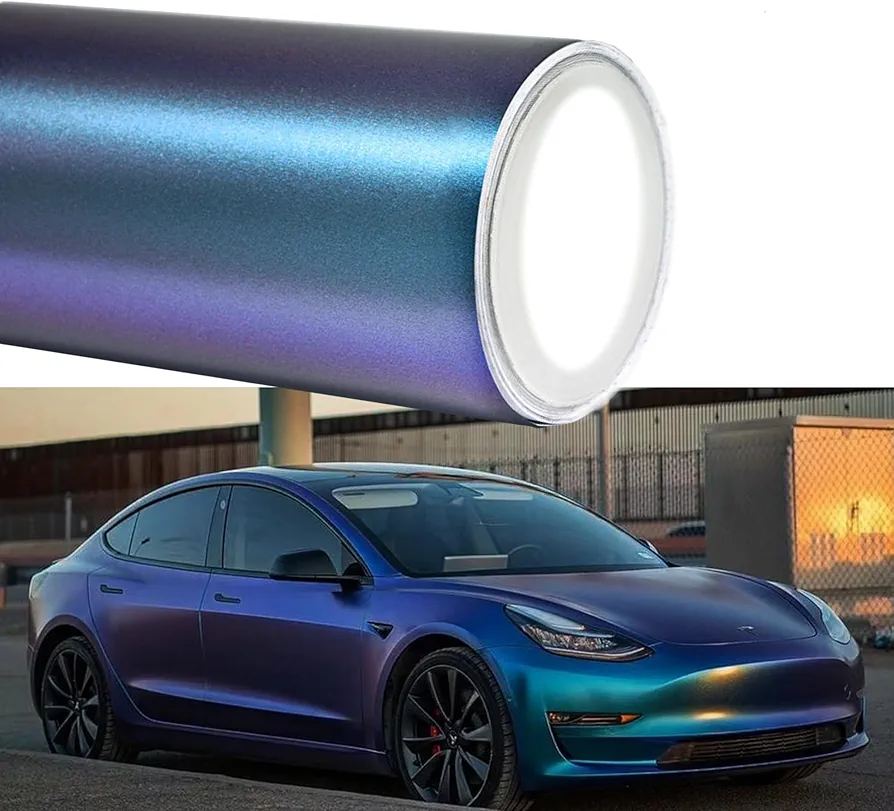 Lypumso Chameleon Blue to Purple Vinyl Wrap, Matte Car Wrap Vinyl Vehicle Adhesive Film Air Release Stretchable Color Change Car Stickers DIY Decals for Auto Exterior Interior 1ft x 10ft