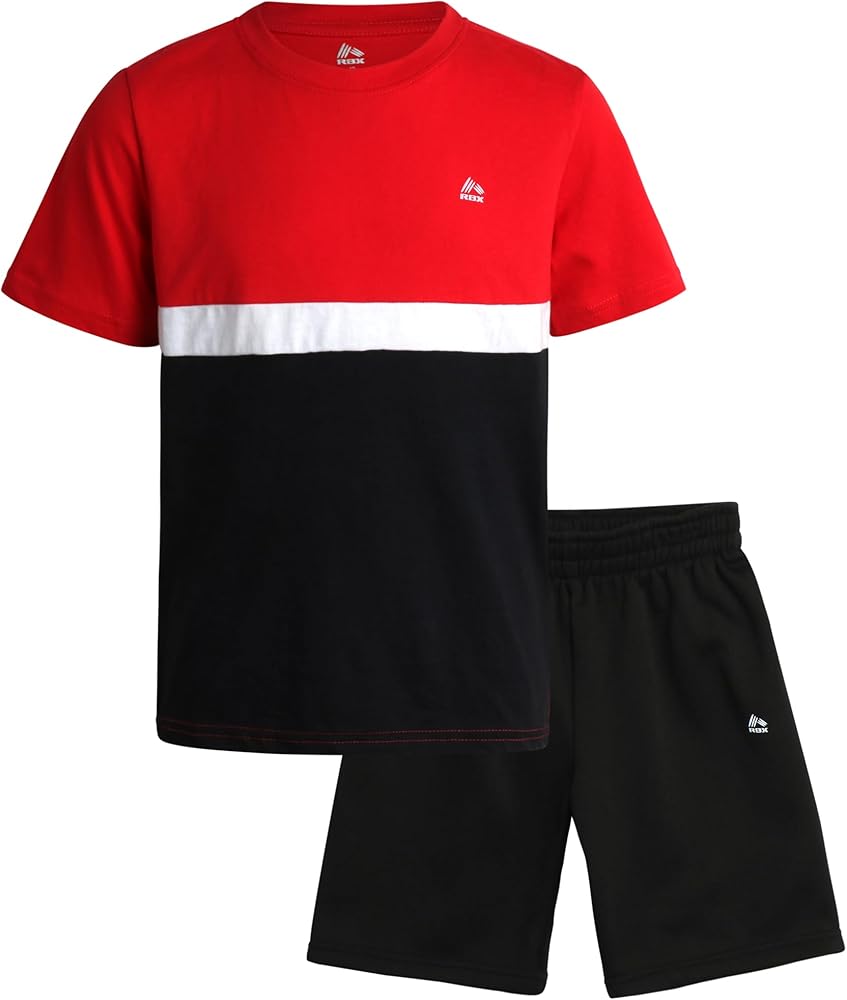 RBX Boys' Shorts Set - 2 Piece Short Sleeve T-Shirt and Fleece Sweat Sorts - Athleisure Set for Boys (4-12)