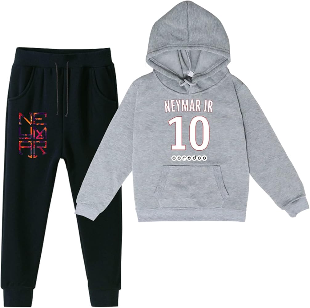 Boys Girls Pullover Tops Graphic Hoodie and Jogger Pants 2Pcs Outfit,Neymar Hooded Sweat Suit for Child