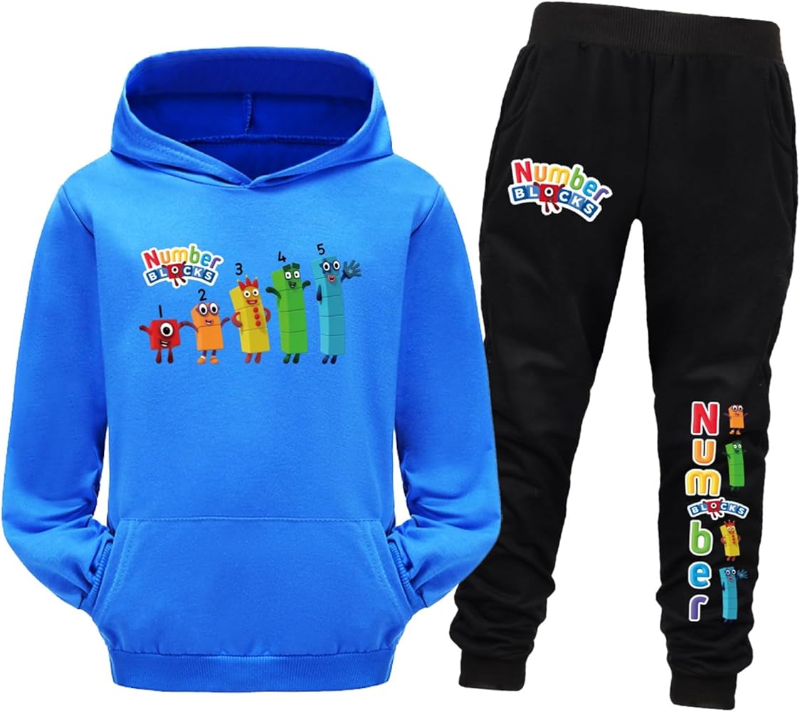 Novelty Number Blocks Long Sleeve Tops+Soft Pants,Soft Cartoon Hoodie Set for Little Kids (2-16Y)