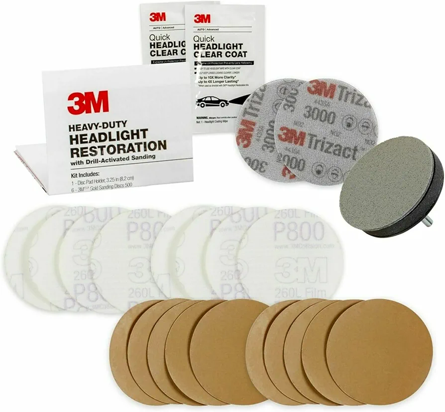 3M Headlight Restoration Kit, Heavy Duty 2-Pack, Easy Heavy Duty Car Headlight Restoration System, Headlight Cleaner and Restorer, Use With A Household Drill