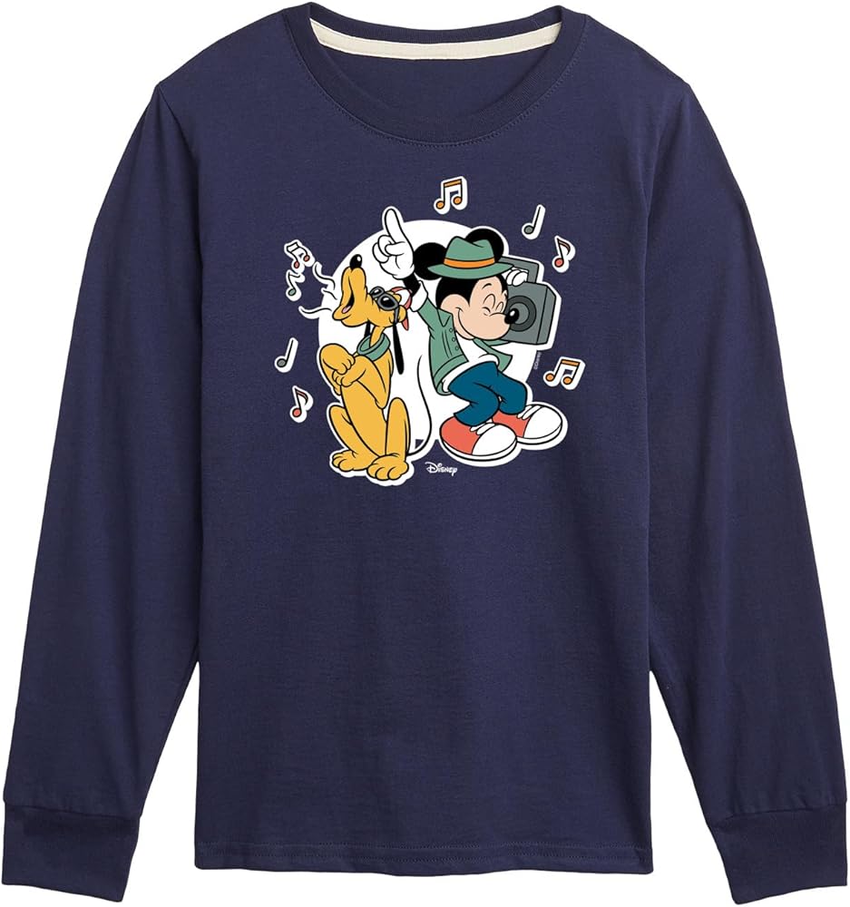 Disney Characters - Mickey & Friends - Pluto & Mickey Listening to Music - Toddler and Youth Long Sleeve Graphic T-Shirt