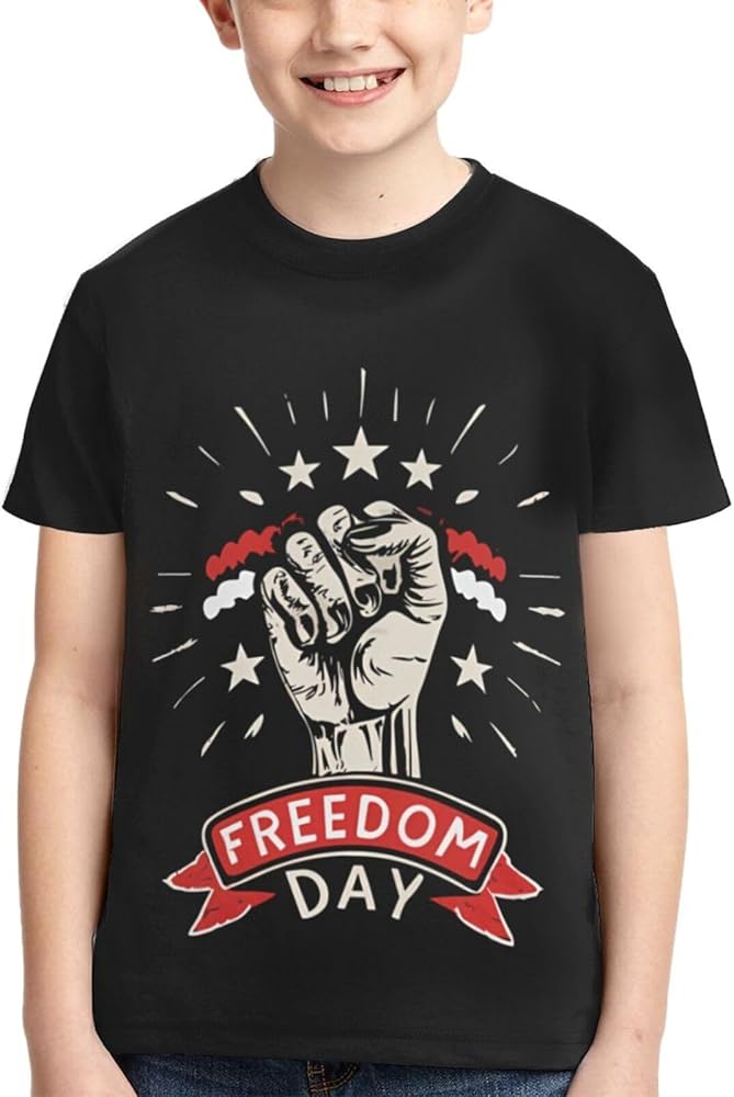 National Freedom Day Boys Girls Shirts Kids Short Sleeve Classic Crewneck Top Tee