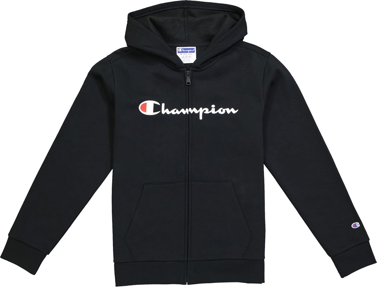 Champion Boys' Long-Sleeve Powerblend Front Full-Zip Hoodie (US, Alpha, Large, Regular, Black)