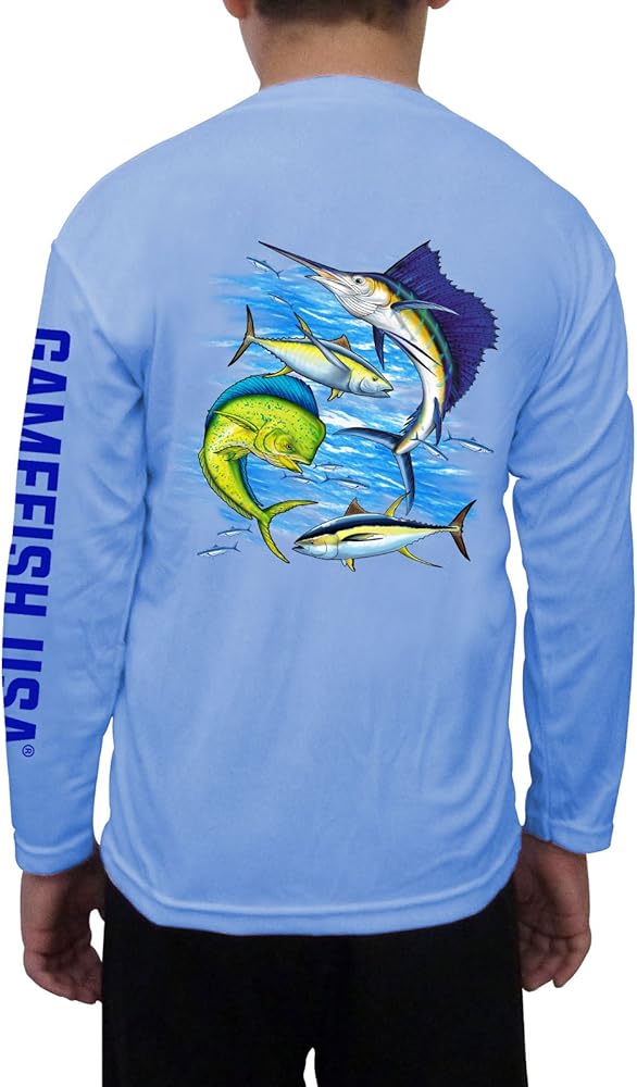 GAMEFISH USA Kid's UPF 50 Long Sleeve Microfiber Moisture Wicking Performance Fishing Shirt Gamefish