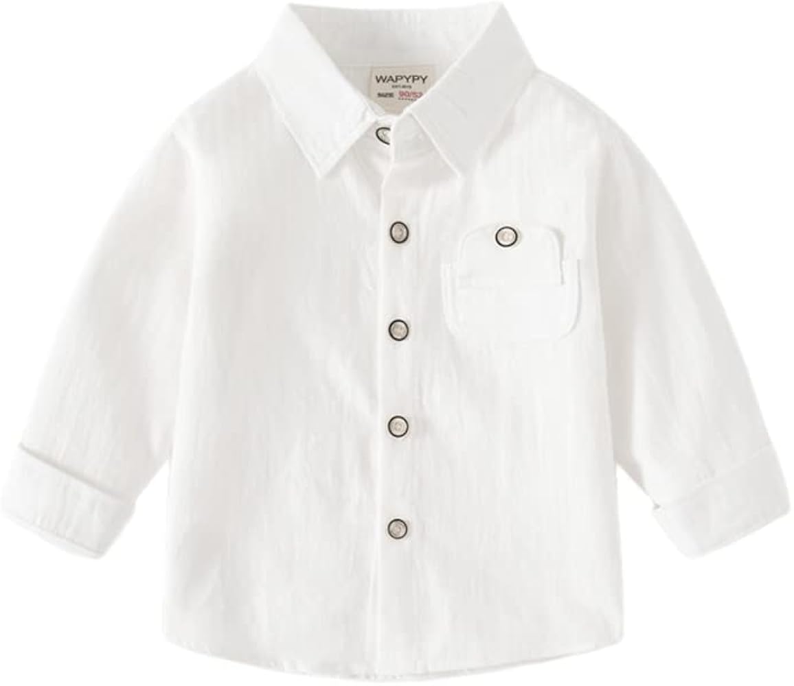 Toddler Boys' Fashion Long Sleeve Dress Shirts Classic Collared Button-Down T-shirt Solid Color Cotton Tops