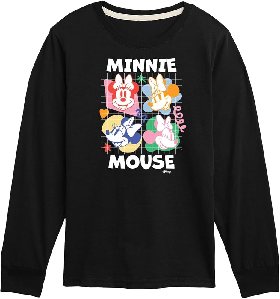 Disney Minnie Mouse Multicolored Grid - Youth Long Sleeve Graphic T-Shirt