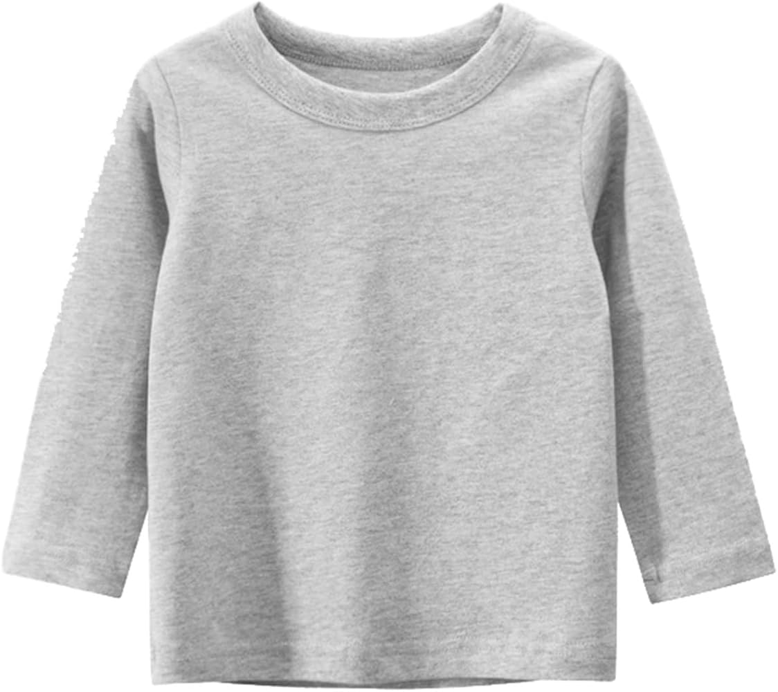 Toddler Kids Long Sleeve Solid Shirt Crewneck Basic T Shirt Casual Fashion Tees Tops Knit Cotton Shirts for Girls Boys