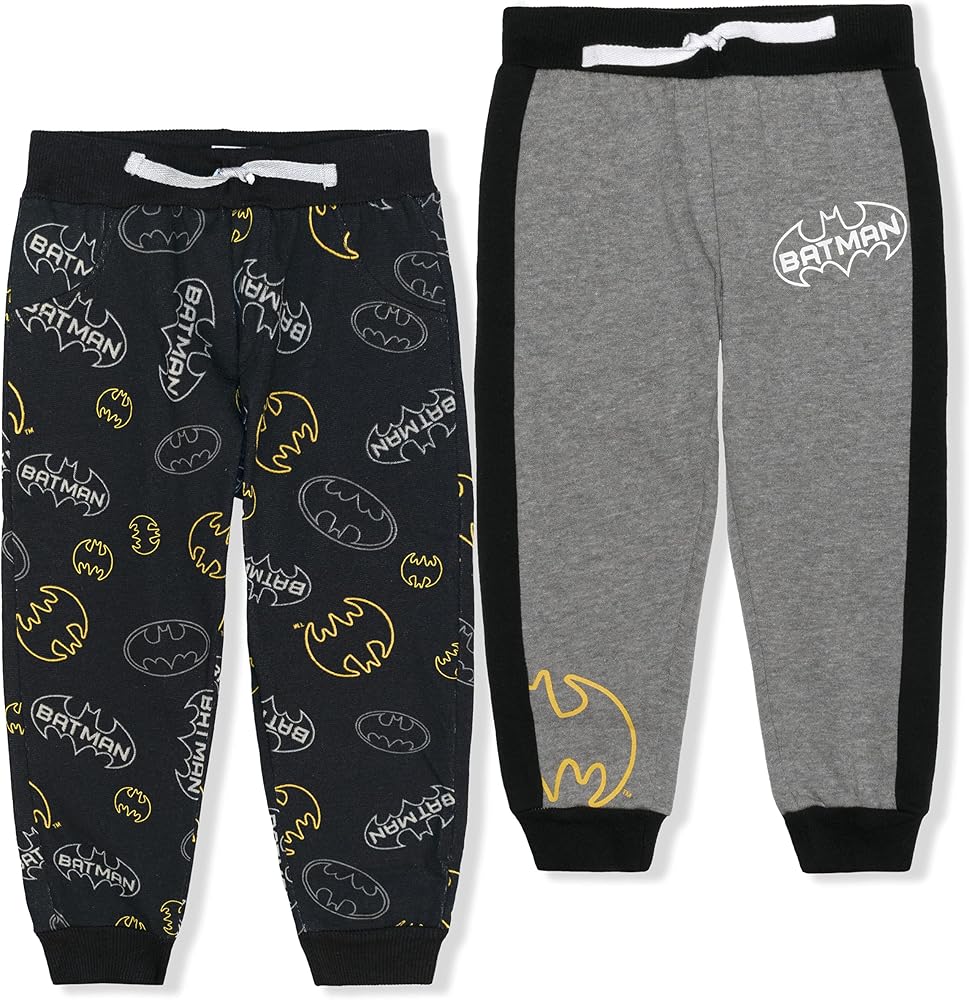 BATMAN Boys’ 2 Pack Jogger Pants for Toddler and Little Kids – Grey/Black