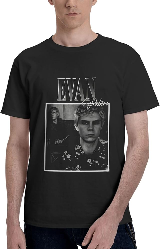 Evan Peters T Shirt Mens Lightweight Soft Short Sleeve Casual Basic Round Neckline Tee Tops