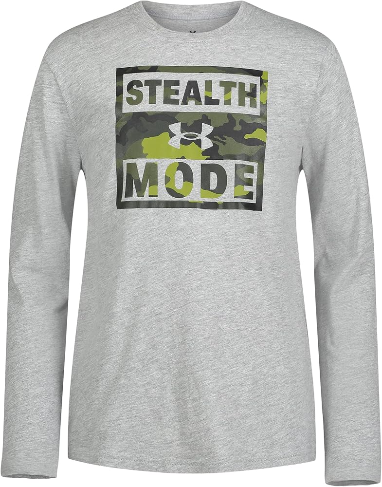 Under Armour Boys Outdoor Long Sleeve Tee, Stylish Crew Neckline, Cute Full Fit T Shirt, Mod Gray Stealth, X-Large US