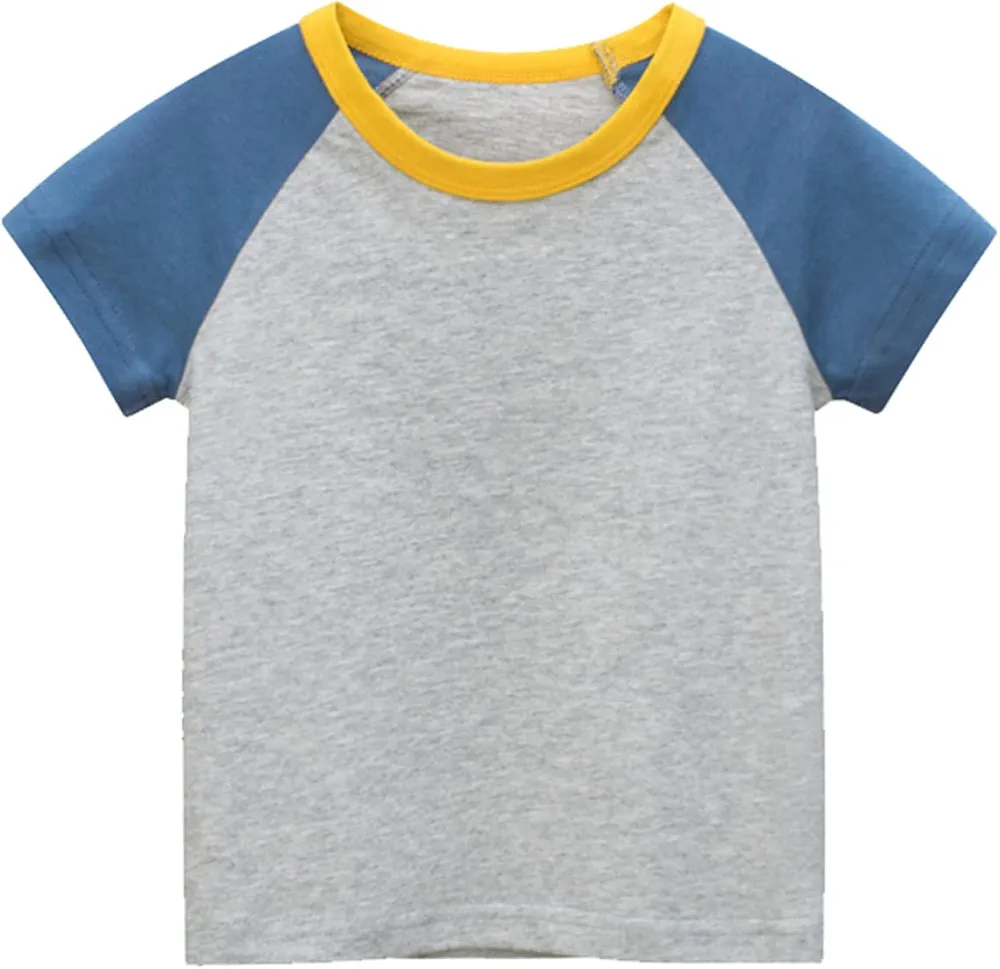 Toddler Kids Girls Boys Short Sleeve Basic Color Block T Shirt Casual Tees Shirt Tops Solid Color Boys Graphic Tee (Grey, 3 Years)