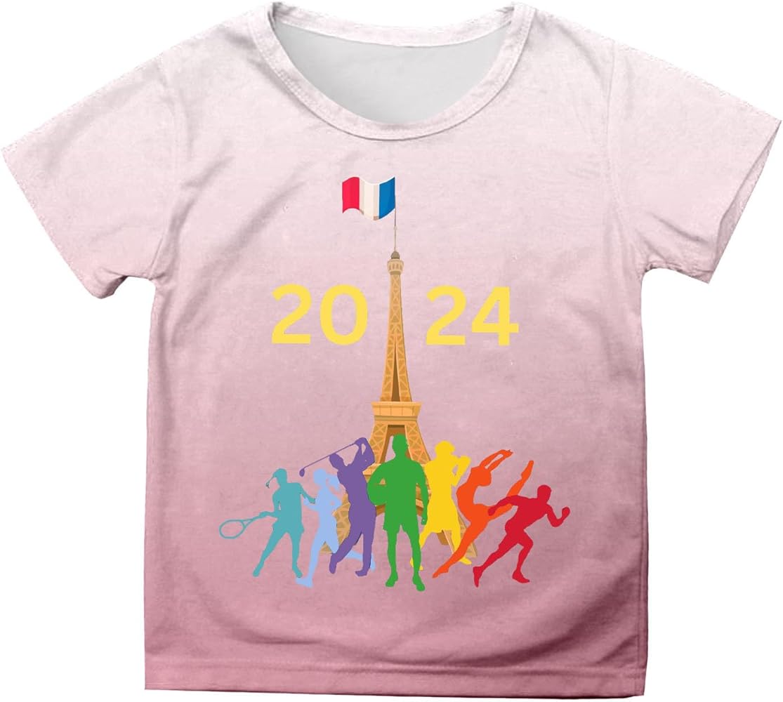 Shirts for Girls Boys Summer Casual Short Sleeve 3D Graphic Pullover Tops Fashion Round Neck Active Athletic T-Shirt for Kids,Sales Today Clearance,Oulette Amazon Clearance,Prime Big Deal Pink