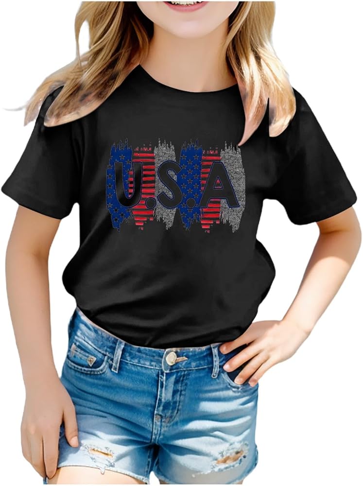 Toddler Boy Girl Fourth of July Shirt 3D Graphic Printed Tops Tee Cute Short Sleeve Crew Neck Tshirts for Kids Boys Girls,Boys 4Th of July Shirts,4Th of July T Shirts for Kids