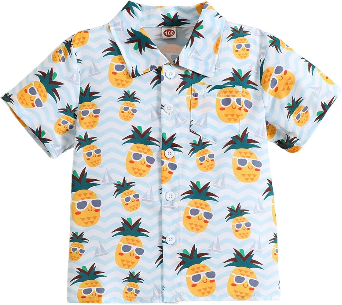 Toddler Boys Short Sleeve Coconut Tree Prints Beach Gentleman T Shirt Tops Boys' Button-Down Shirts