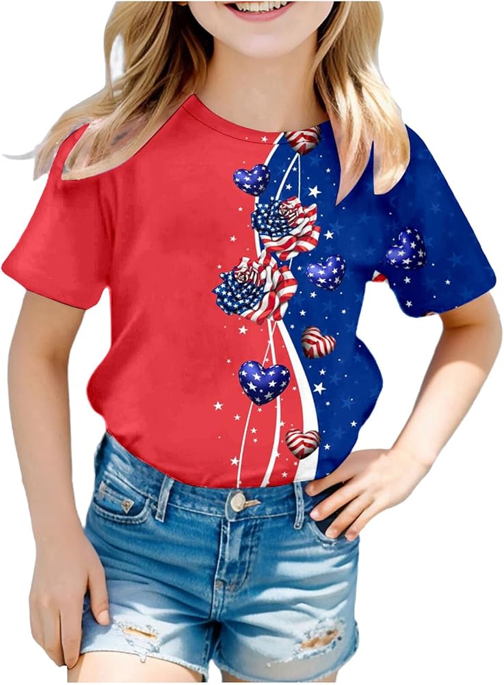 4th of July Tops for Toddler Boys Girls 3D Graphic Printed Tees Shirt Classic Short Sleeve Round Neck Patriotic for Girls T-Shirt,Fourth of July Toddler Boy,Toddler 4Th of July Shirt Watermelon Red