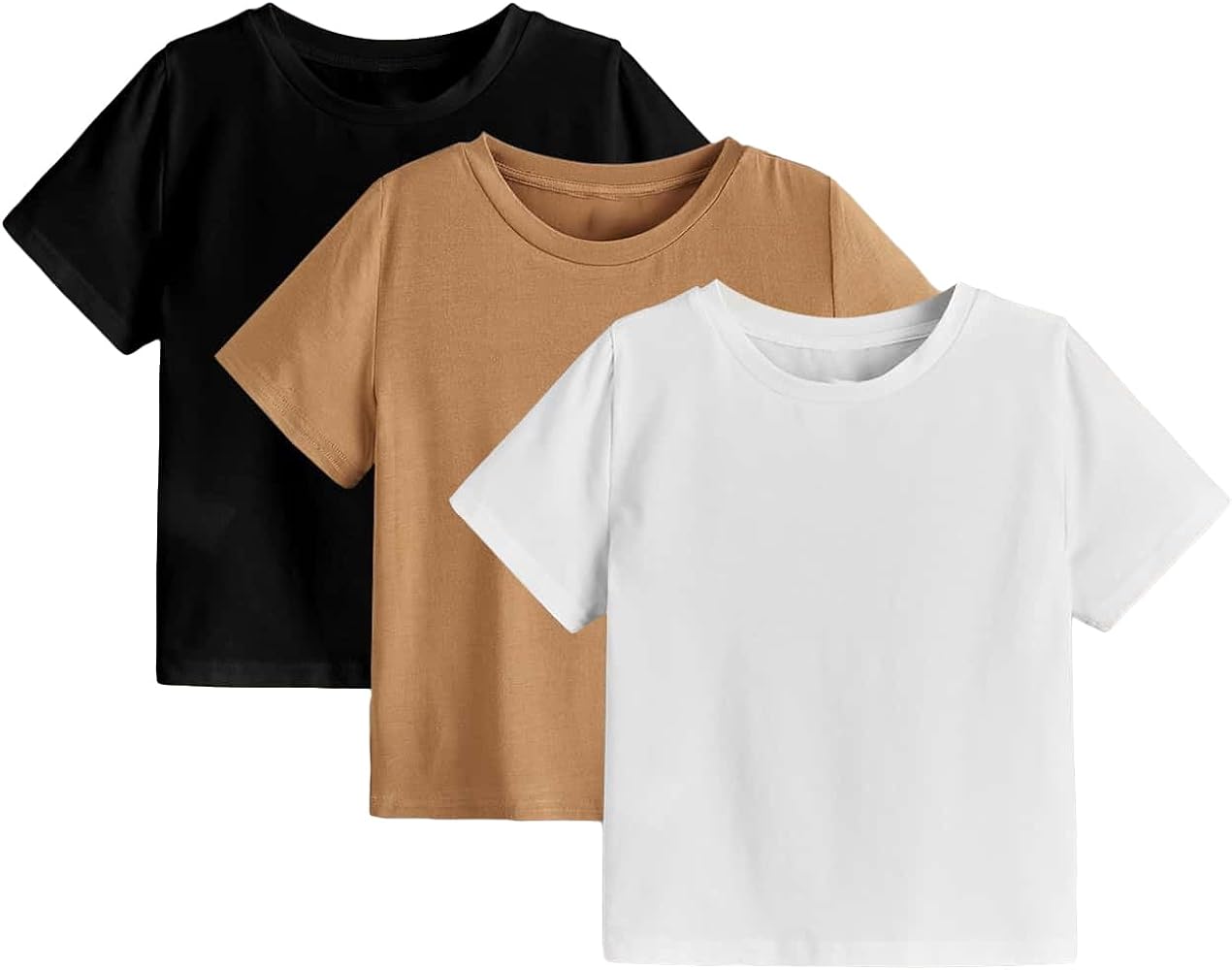 Floerns Toddler Boys 3 Pcs Casual Crewneck T Shirt Short Sleeve Solid Tee Shirt Top