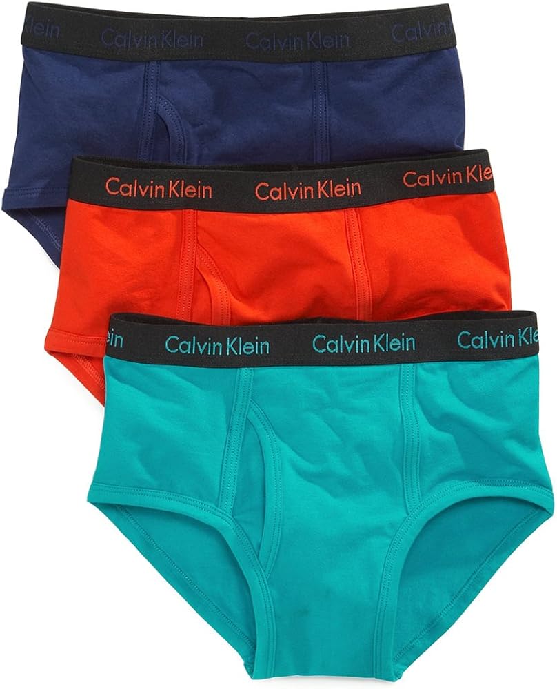 Calvin Klein Boys' Assorted 3 Pack Briefs (Dark NavyBlack/RedBlack/TurquoiseBlack, X-Small)