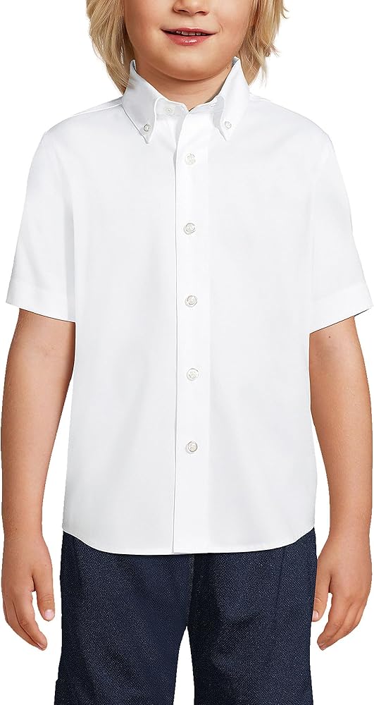 Lands' End School Uniform Boys Short Sleeve No Iron Pinpoint Dress Shirt