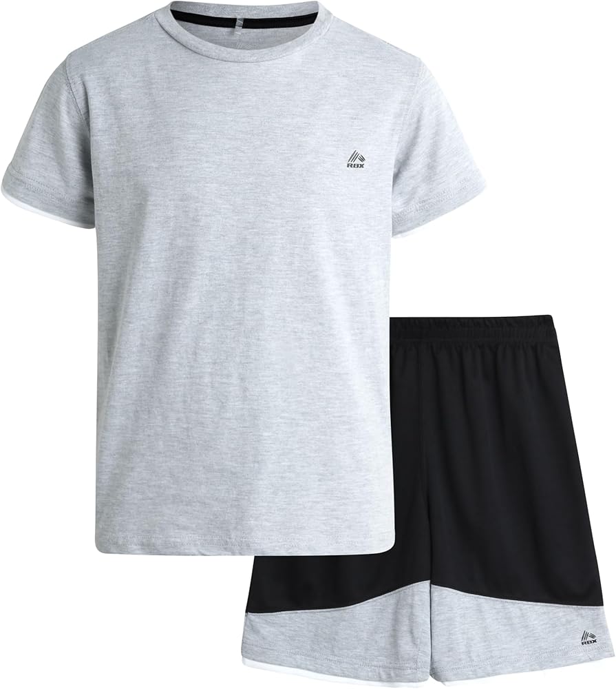 RBX Boys' Activewear Short Set - Short Sleeve T-Shirt and Gym Shorts Performance Set (4-12)