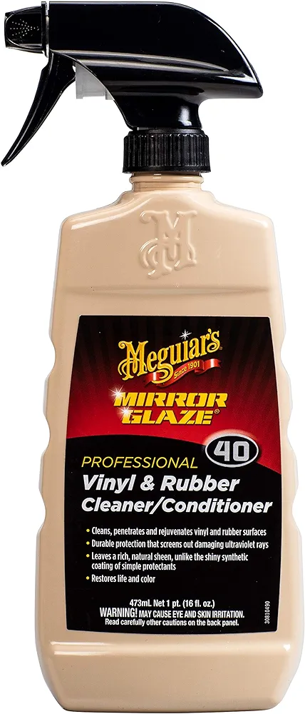 Meguiar's Professional Vinyl and Rubber Cleaner Conditioner M4016 - Pro-Grade Vinyl Cleaner & Rubber Cleaner for Interior and Exterior, Screens out UV Rays while Leaving Behind a Natural Sheen, 16 Oz