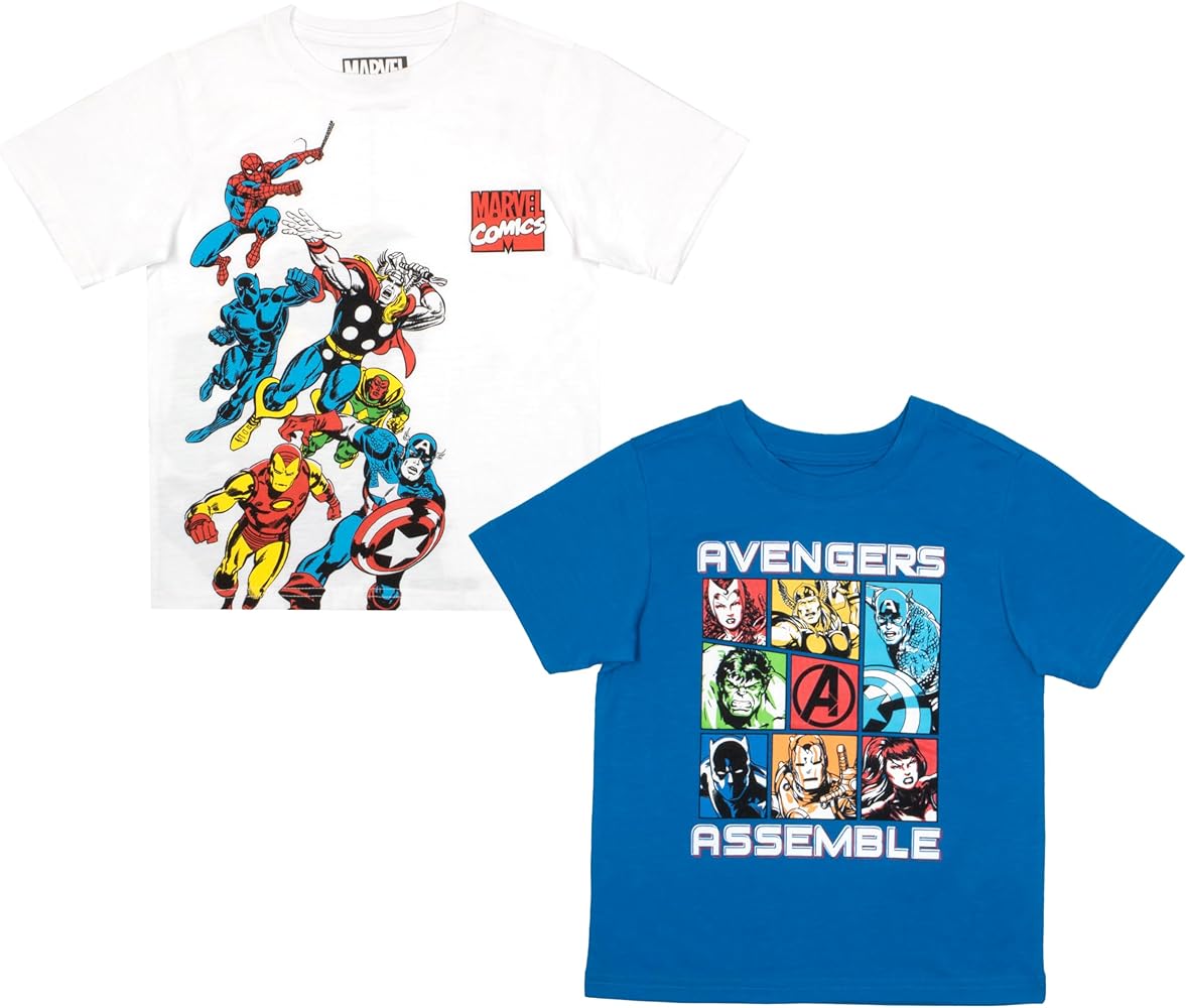 Marvel Avengers Comics Boys 2-Pack Short Sleeve T-Shirt Bundle Set for Kids