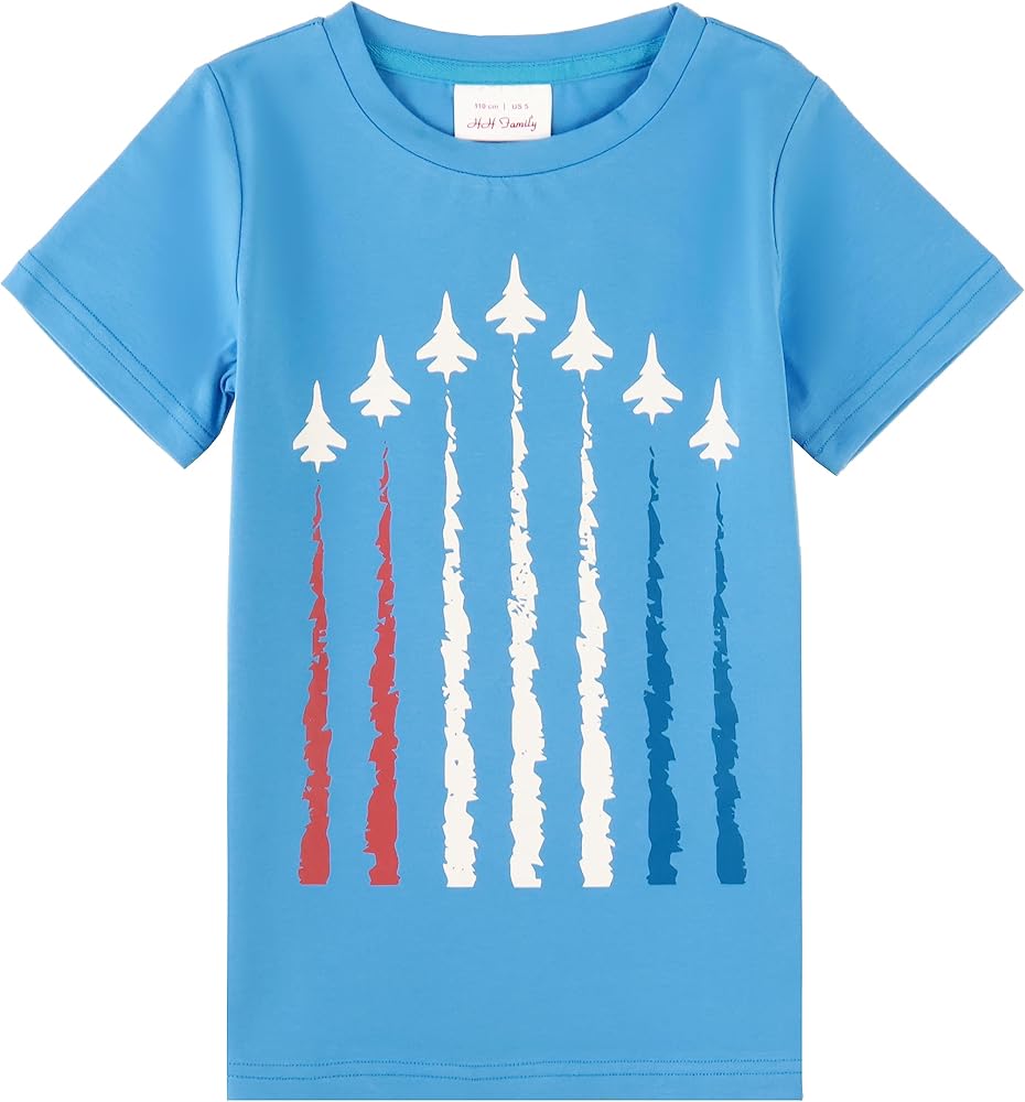 HH Family Boys 4th of July Shirt Kids Patriotic Dinosaur American Flag USA Shirts Tshirts Clothing