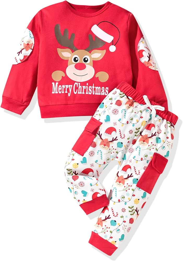 HIHA Toddler Boys Christmas Ooutfit Xmas Clothes Long Sleeve Sweatshirt Christmas Jogger Pants