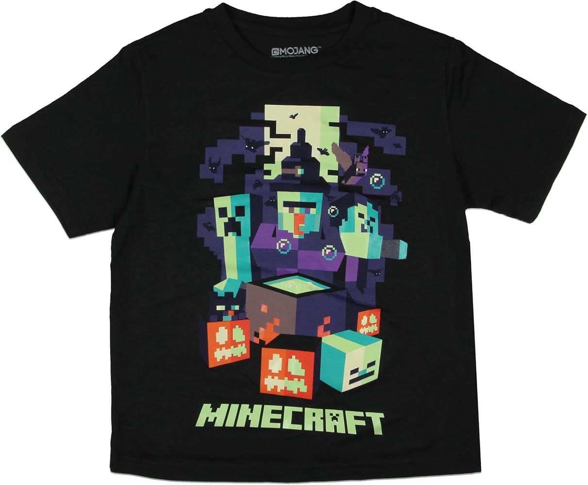 Mojang Minecraft Boys' Pixelated Halloween Vibe Glow In The Dark Kids Short Sleeve T-Shirt