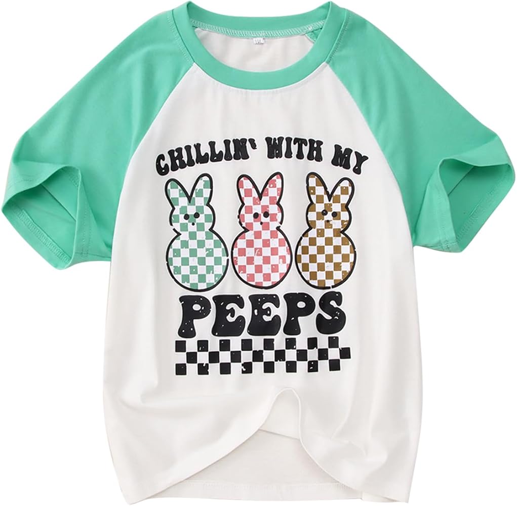 MODNTOGA Boys Girls Easter Outfit Bunny Graphic T-Shirt Chillin' with My Peeps Letter Print Short Sleeve Tee Tops