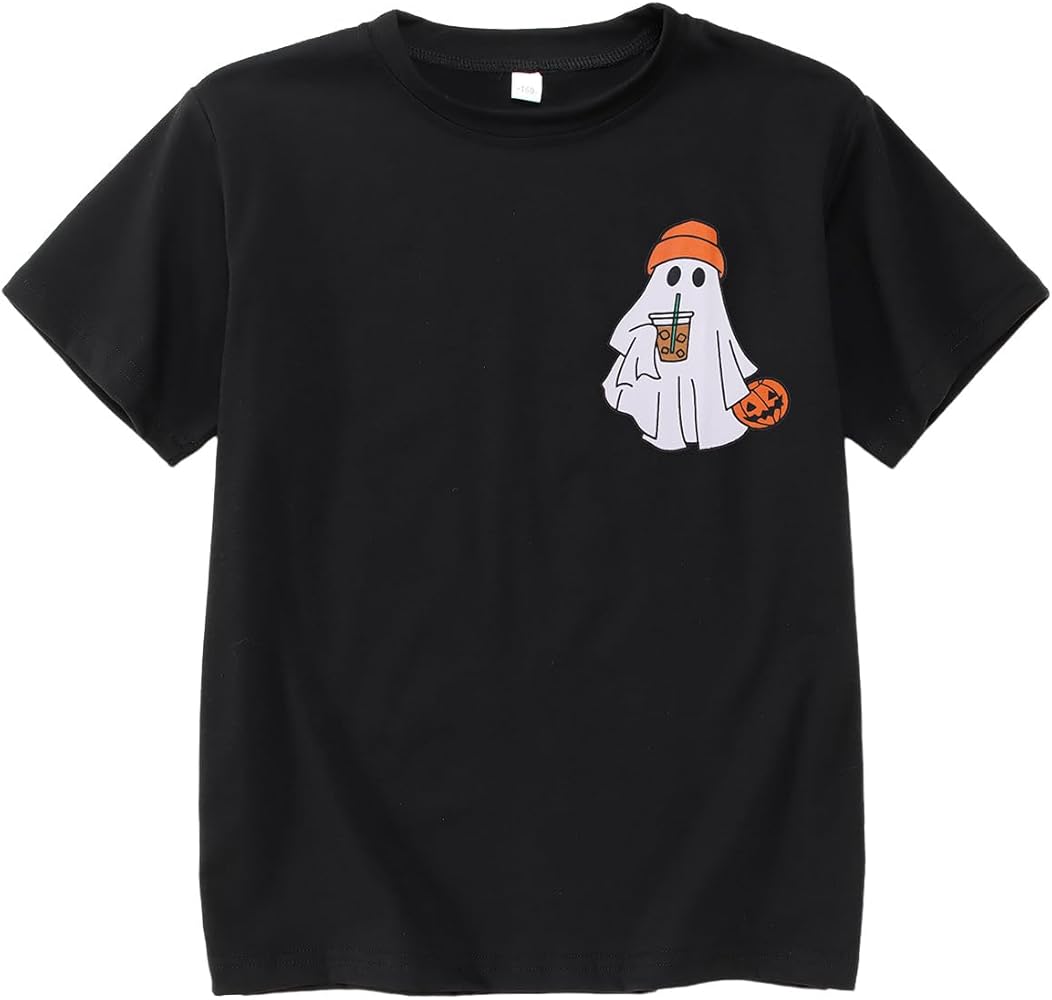 Kids Halloween Shirt Girls Boys Ghost Graphic T-Shirt Funny Ghost Pumpkin Spooky Season Short Sleeve Tee Tops 7-12Y