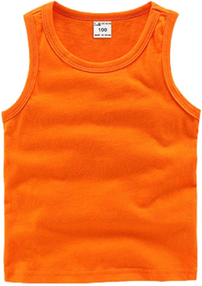 Ding-dong Baby Kid Boys Summer Cotton Casual Tank Tops Vest Sleeveless Tees （Orange,6T）