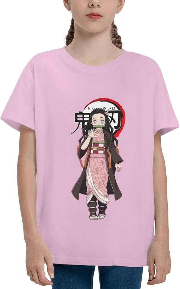 Anime Nezuko Kamado T-Shirt for Boys Girls Shirt Kids Teen Short Sleeve Tee Tops Black