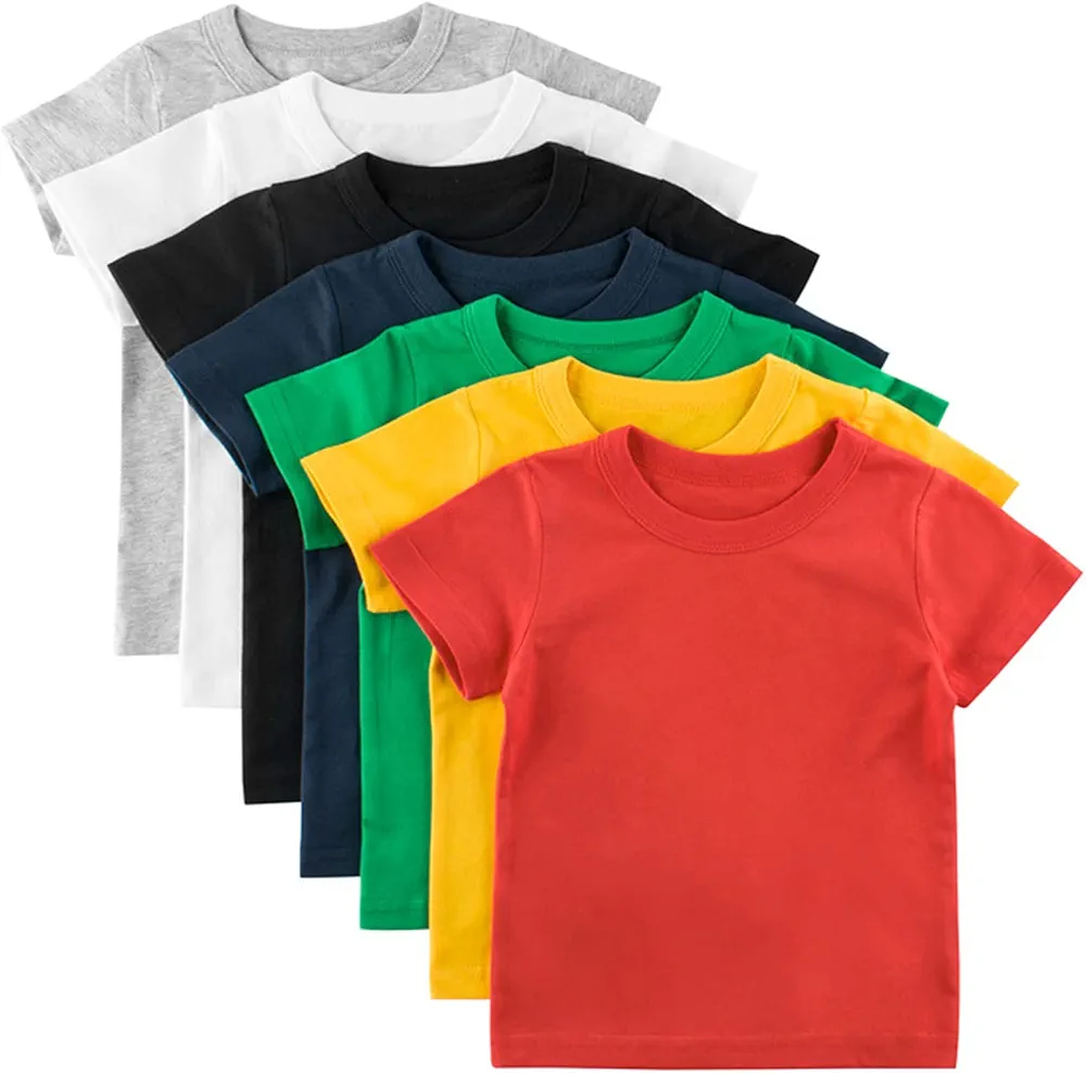 7 Packs / 3 Packs Set Kids Boys Girls Summer Tees Shirt Tops Soft Cotton Casual Short Sleeve Crewneck Basic T-Shirt