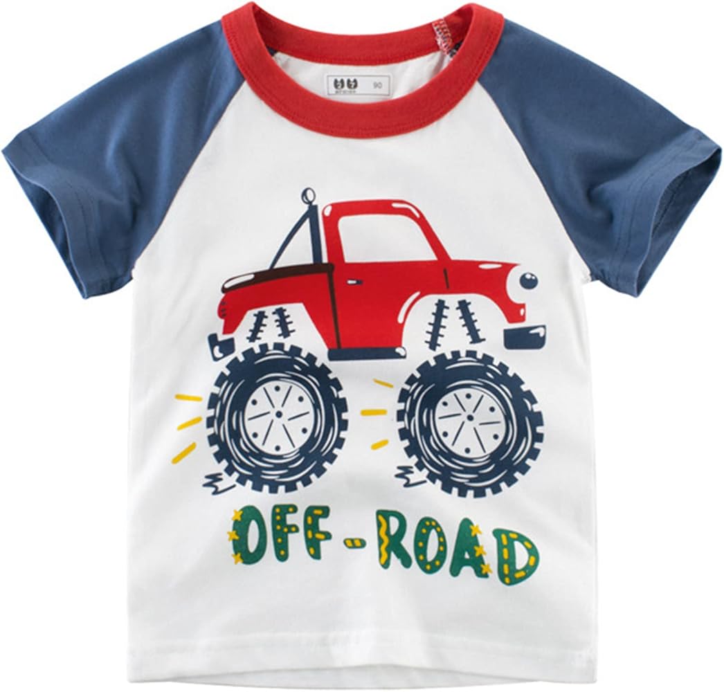 POLG Toddler Boys Short Sleeve Crewneck T-Shirts Top Tee Cartoon Dinosaur Graphic Shirts Cotton Summer Clothes 1-7 Years