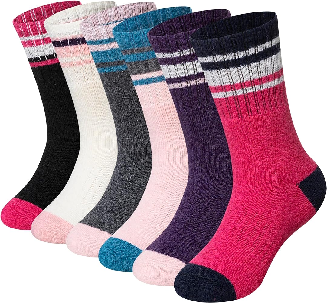 WEVIAS Kids Merino Wool Hiking Socks Boys Thermal Winter Cozy Boot Warm Cushion Socks 6 Pairs