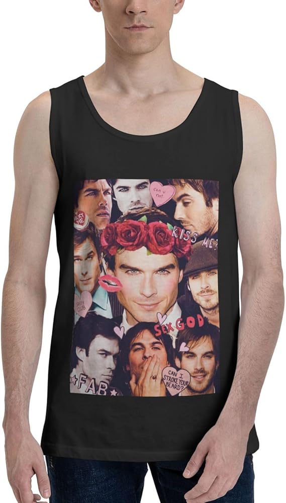 Ian Somerhalder Tank Top Mens Summer Sleeveless Tee Cool Workout Swim Beach Shirts for Bodybuilding Gym Fitness Training