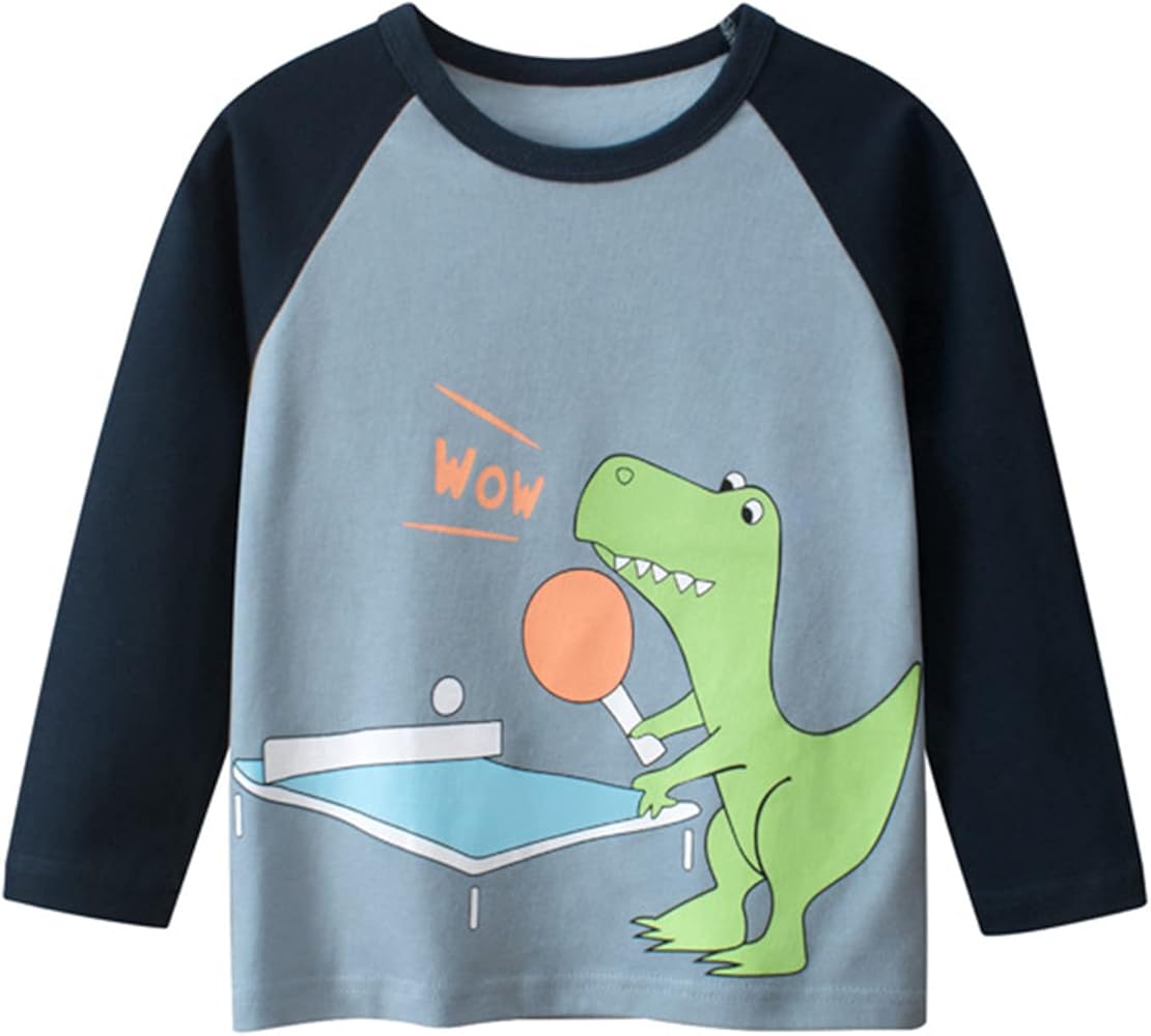 Dinosaur Clothes for Boys Cute Graphic T Shirt Little Boy Long Sleeve Cartoon Print Tops Kids Casual Fall Crewneck Tees