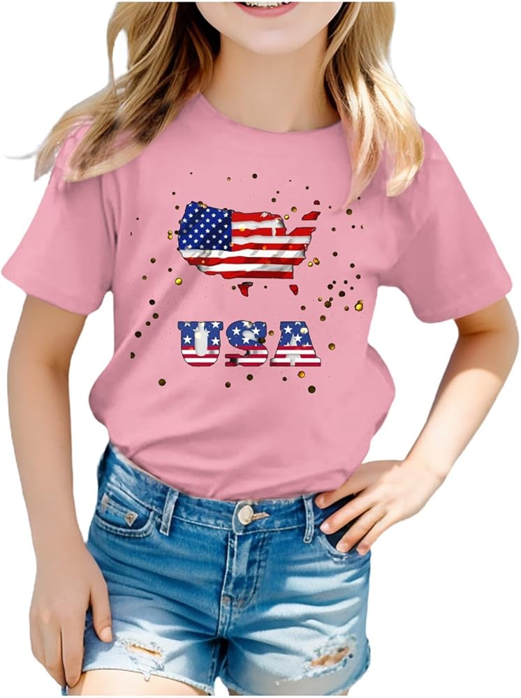 Toddler Boy Girl Fourth of July Shirt 3D Graphic Printed Tops Tee Cute Short Sleeve Crew Neck Tshirts for Kids Boys Girls,Boys 4Th of July Shirts,4Th of July T Shirts for Kids