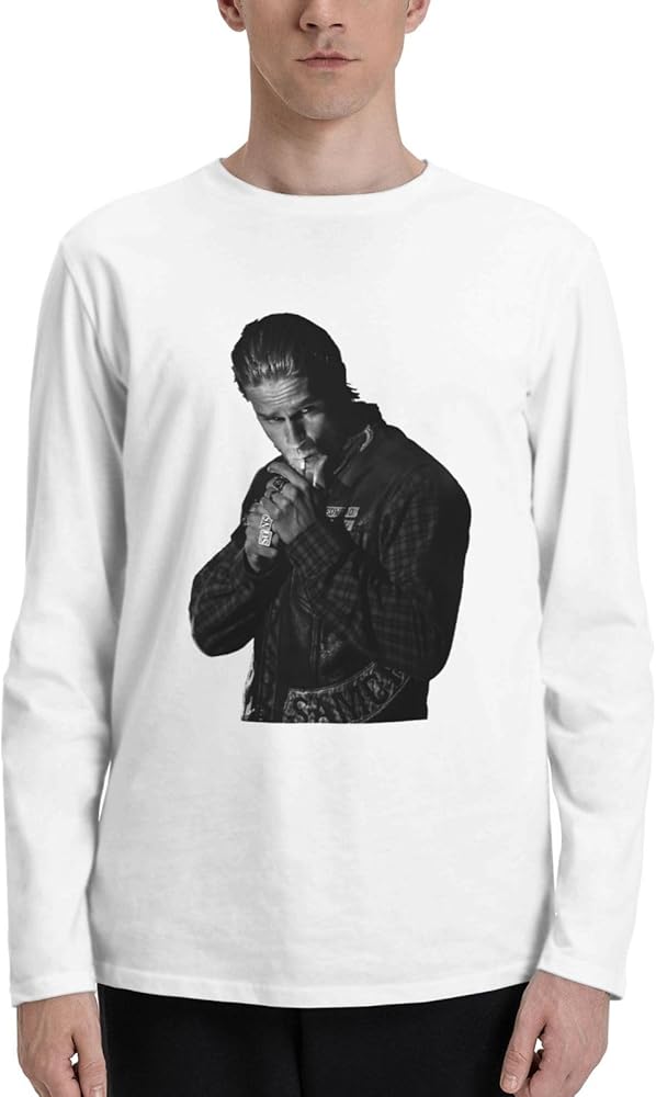 Charlie Hunnam T Shirts Man's Loose Fit Casual Athletic Long Sleeve Round Neckline Cotton T Shirts Tops