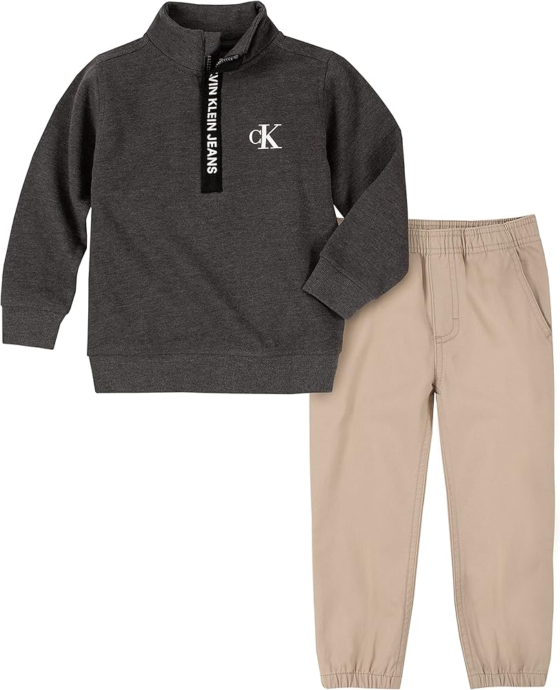 Calvin Klein Boys' 2 Pieces Pants Sets, Stealth Heather/Plaza Taupe/Deep Black/Parasail White, 4