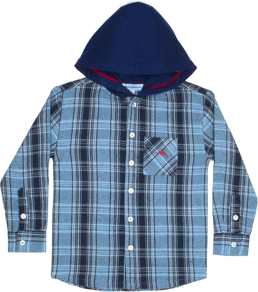 Tommy Bahama Boys Plaid Button Down Hoodie Long Sleeve Shirt