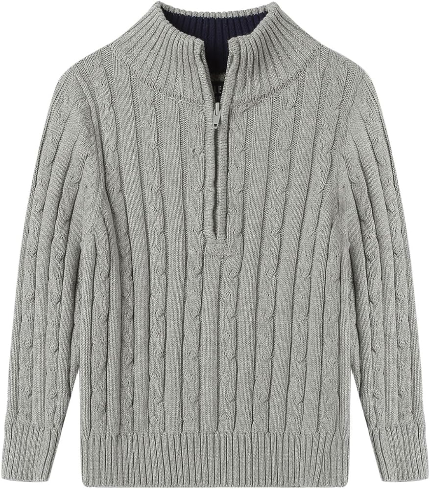 LittleSpring Boys Cable Knit Quarter Zip Sweater Mock Neck Pullover