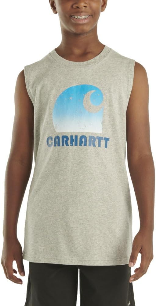 Carhartt Kid's CA6537 Sleeveless Logo T-Shirt - Boys - Large (14-16) - Grey Heather