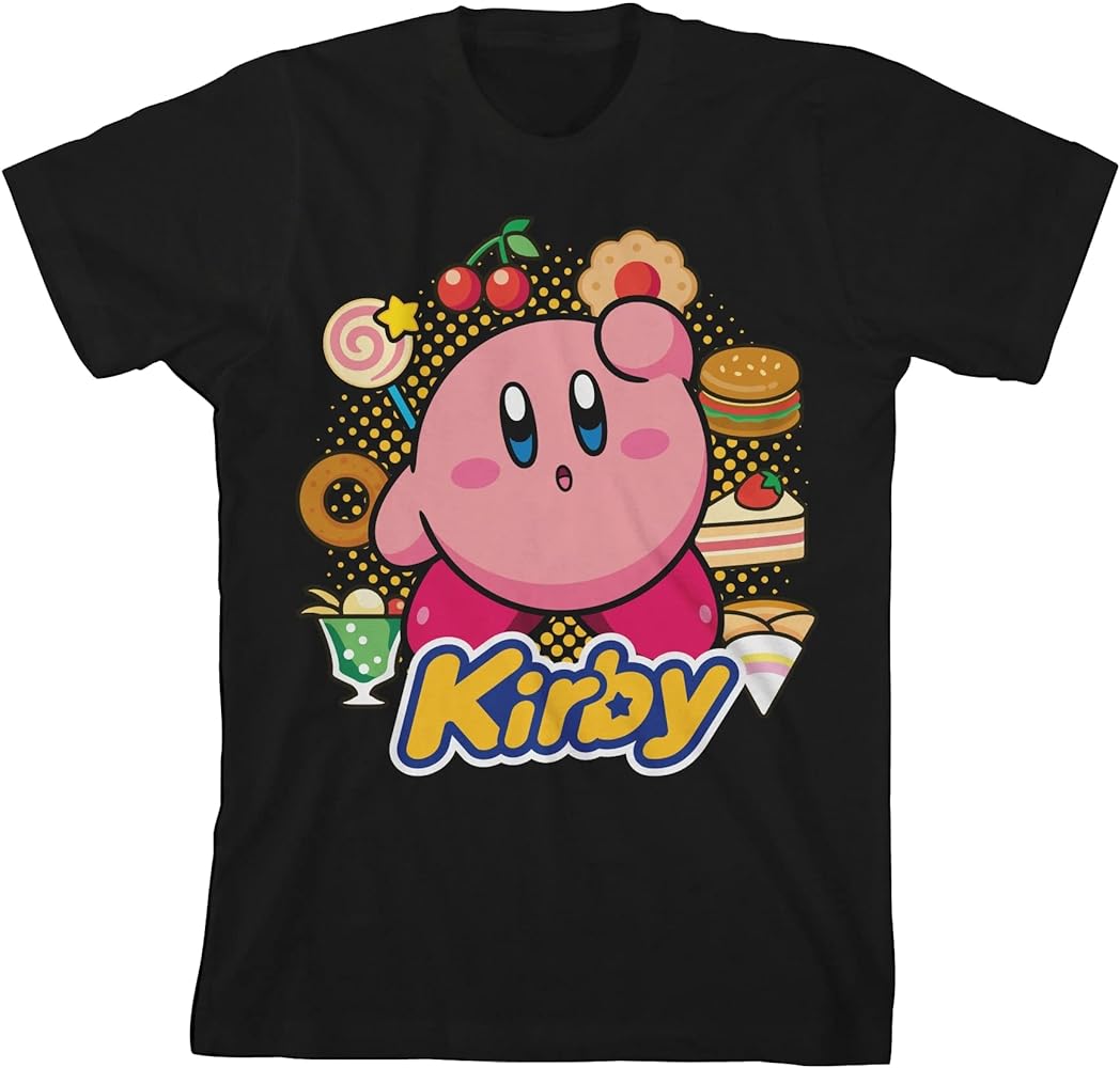 Kirby Circle of Food Boy's Black T-Shirt