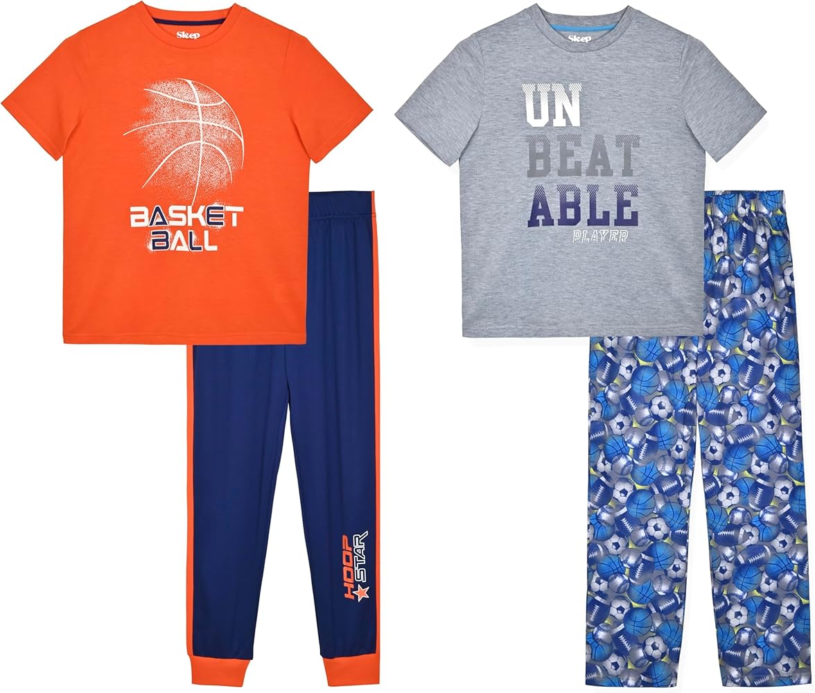 Sleep On It Boys Pajamas Pant and T-Shirt Sets 4 Piece Summer Pajama Bottom and Sleep Shirt Sleepwear Sets for Kids