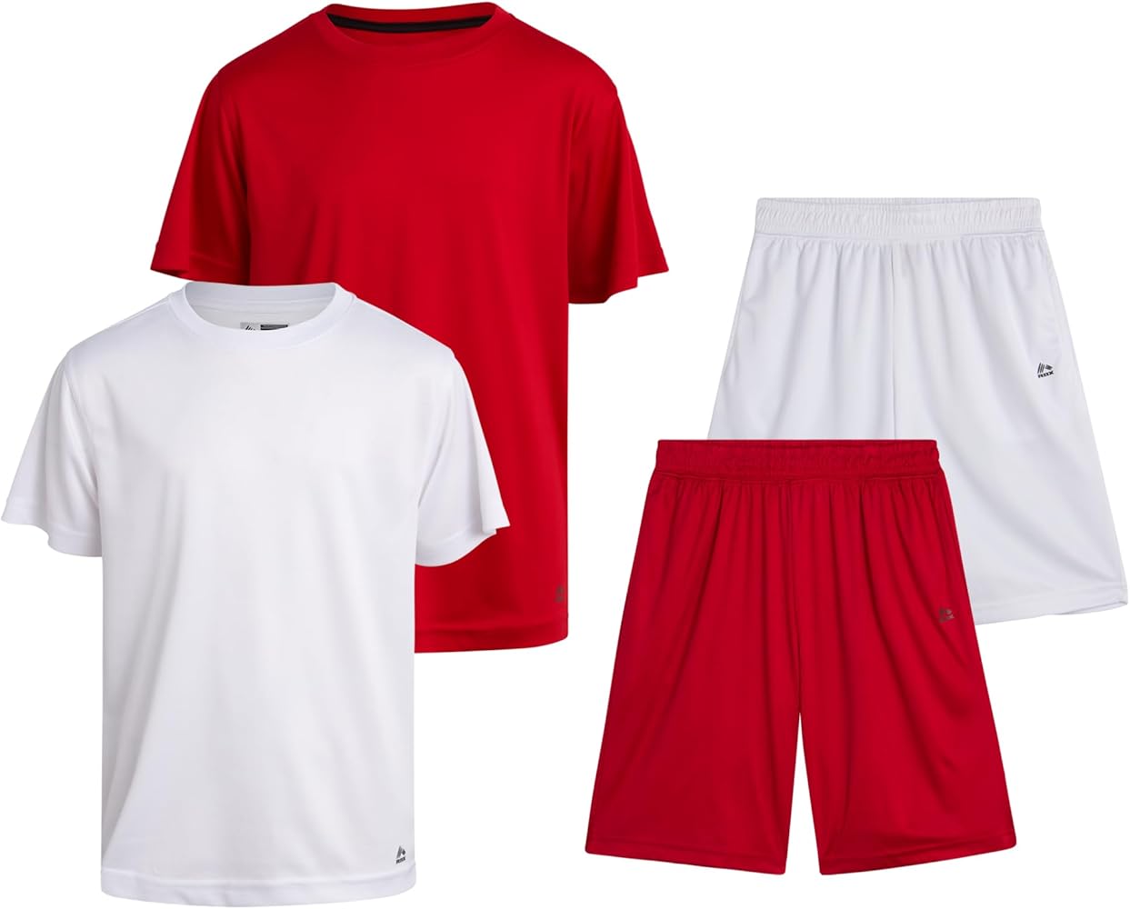 RBX Boys' Active Shorts Set - 4 Piece Dry FIt T-Shirt and Performance Mesh Gym Shorts - Athletic Outfit Set for Boys (8-20)